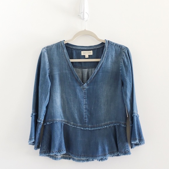 cloth & stone Tops - Cloth & Stone Chambray Peplum Swing Blouse